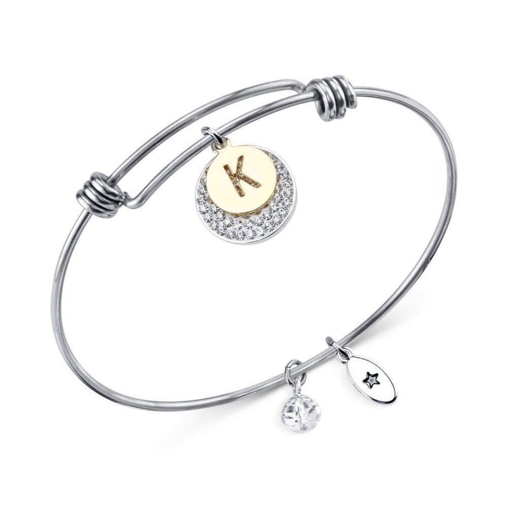 Unwritten Pave Initial K Disc Bangle Bracelet in Silver NWT